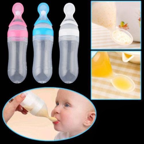 Baby Squeezing Feeding Bottle with Spoon - Blissful Bundle