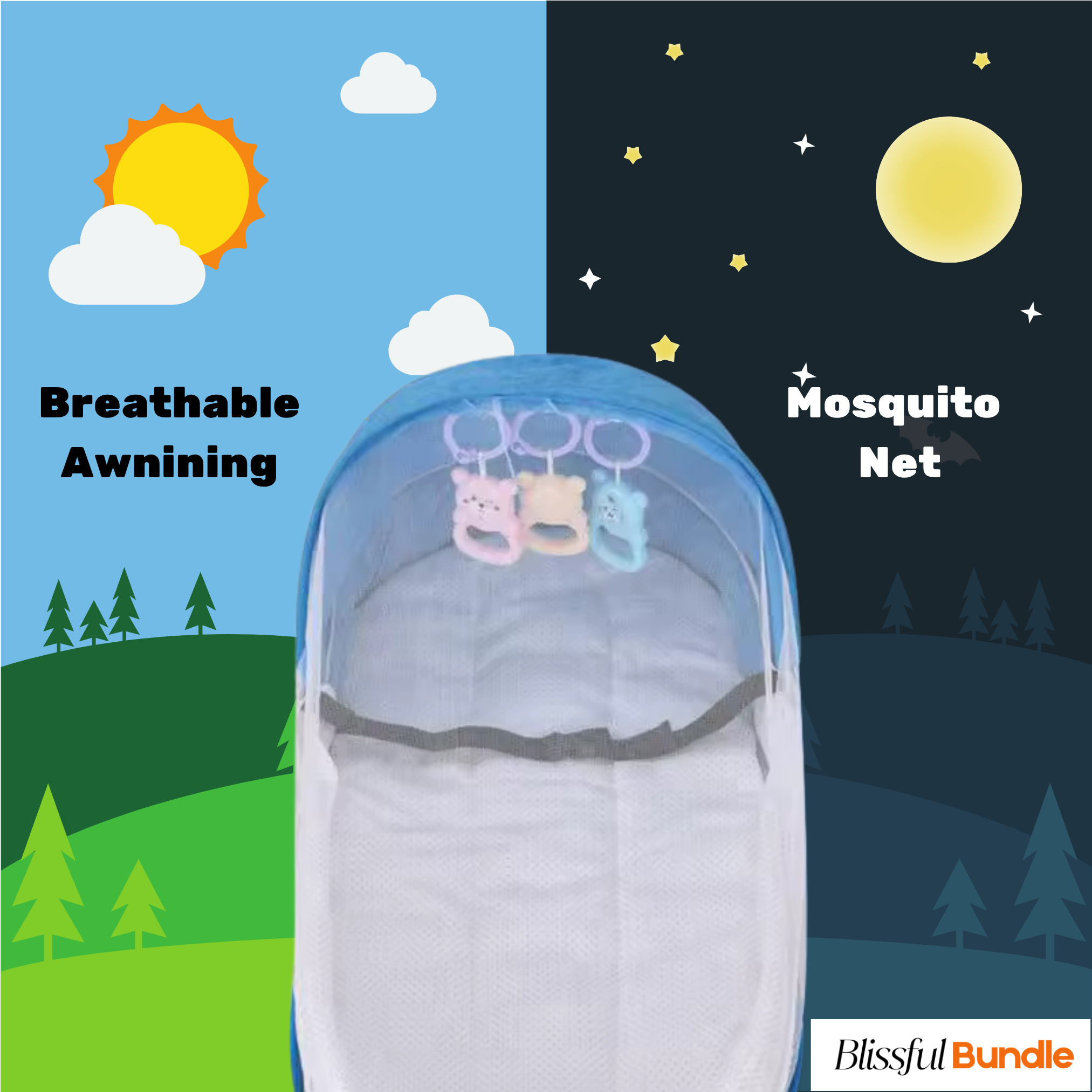 Multipurpose Foldable Baby Bed with Mosquito Net - Blissful Bundle