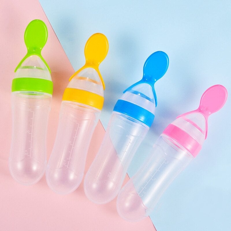 Baby Squeezing Feeding Bottle with Spoon - Blissful Bundle