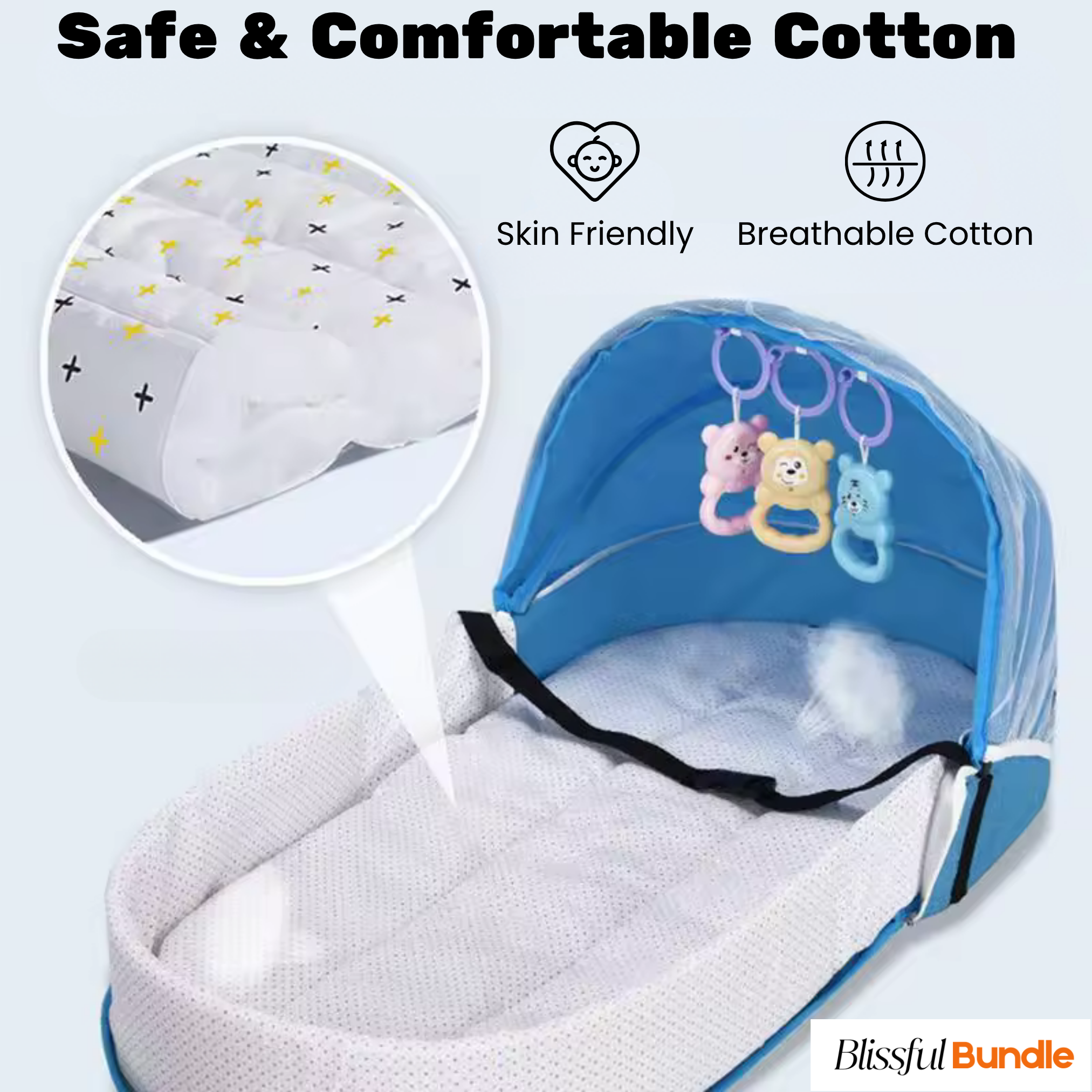 Multipurpose Foldable Baby Bed with Mosquito Net - Blissful Bundle