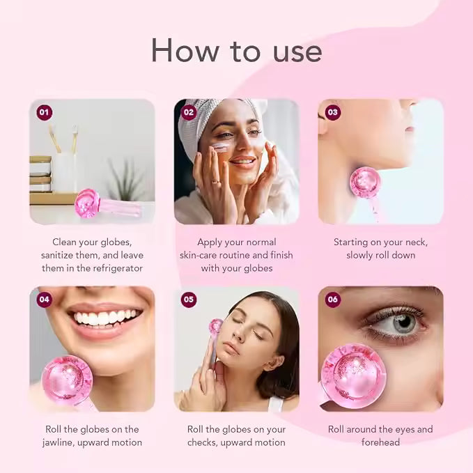 Facial Cooling Ice Globes – Crystal Ball Massager for Face & Neck | Reduce Puffiness, Soothe Skin & Tighten Pores - Blissful Bundle