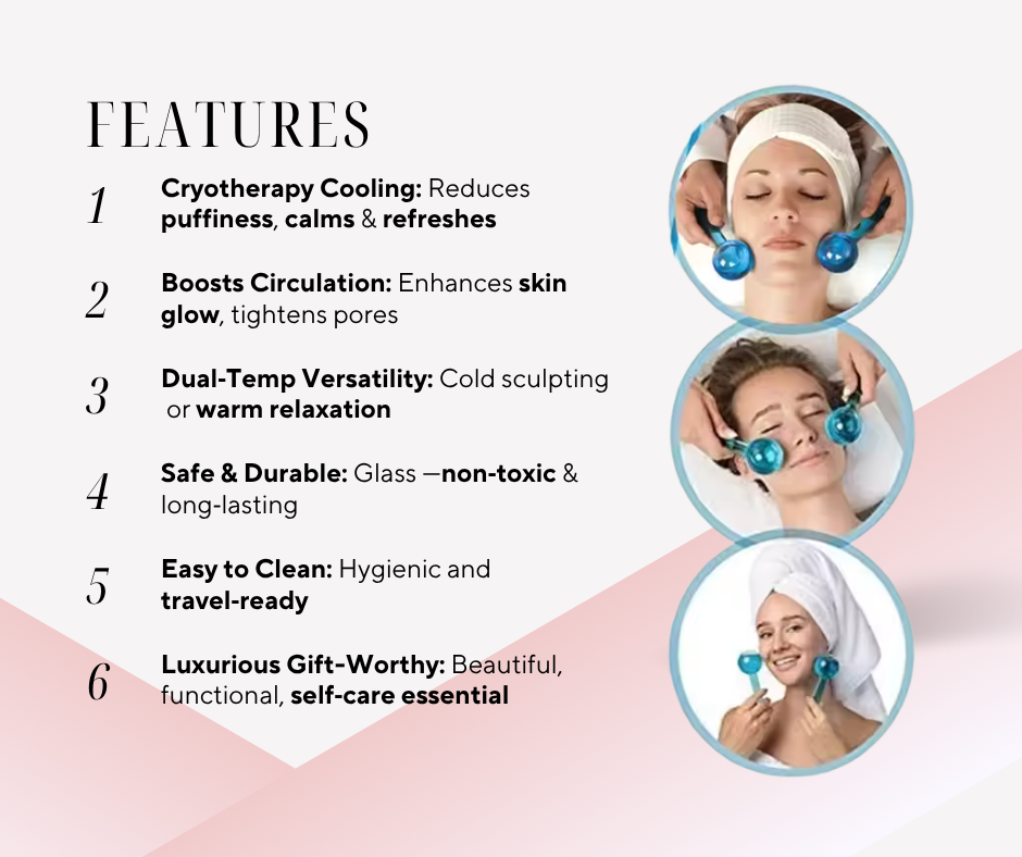 Facial Cooling Ice Globes – Crystal Ball Massager for Face & Neck | Reduce Puffiness, Soothe Skin & Tighten Pores - Blissful Bundle