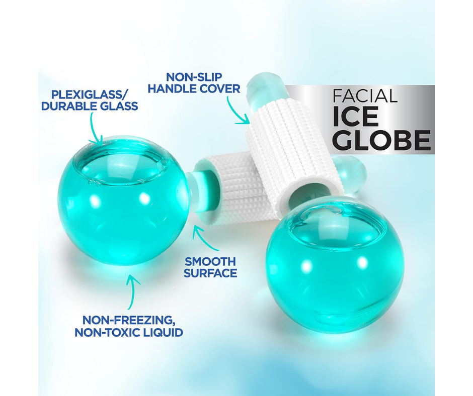 Facial Cooling Ice Globes – Crystal Ball Massager for Face & Neck | Reduce Puffiness, Soothe Skin & Tighten Pores - Blissful Bundle