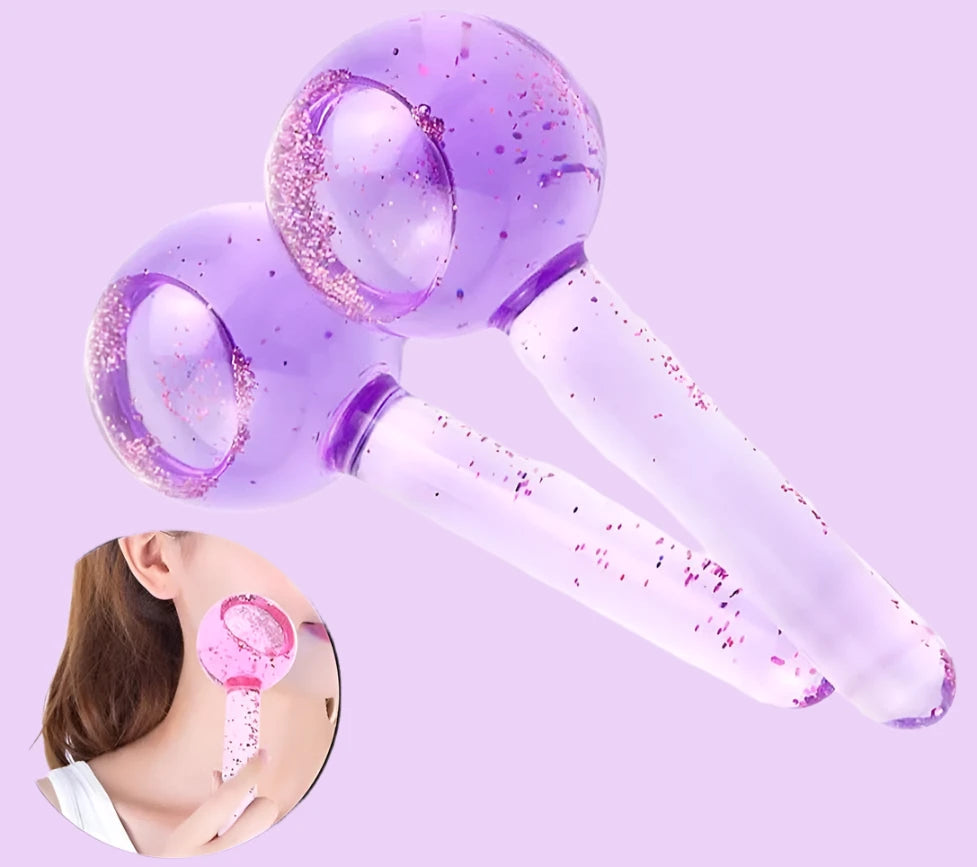Facial Cooling Ice Globes – Crystal Ball Massager for Face & Neck | Reduce Puffiness, Soothe Skin & Tighten Pores - Blissful Bundle