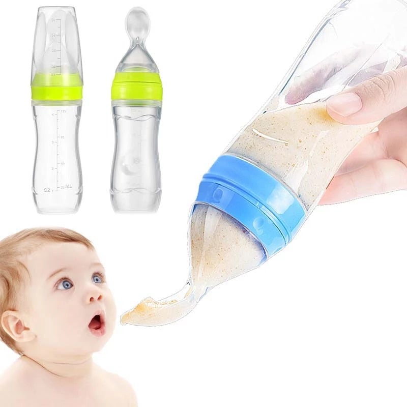 Baby Squeezing Feeding Bottle with Spoon - Blissful Bundle